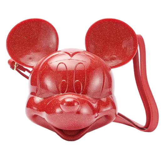 Red Minnie Mouse head-shaped bag with ears on a white background