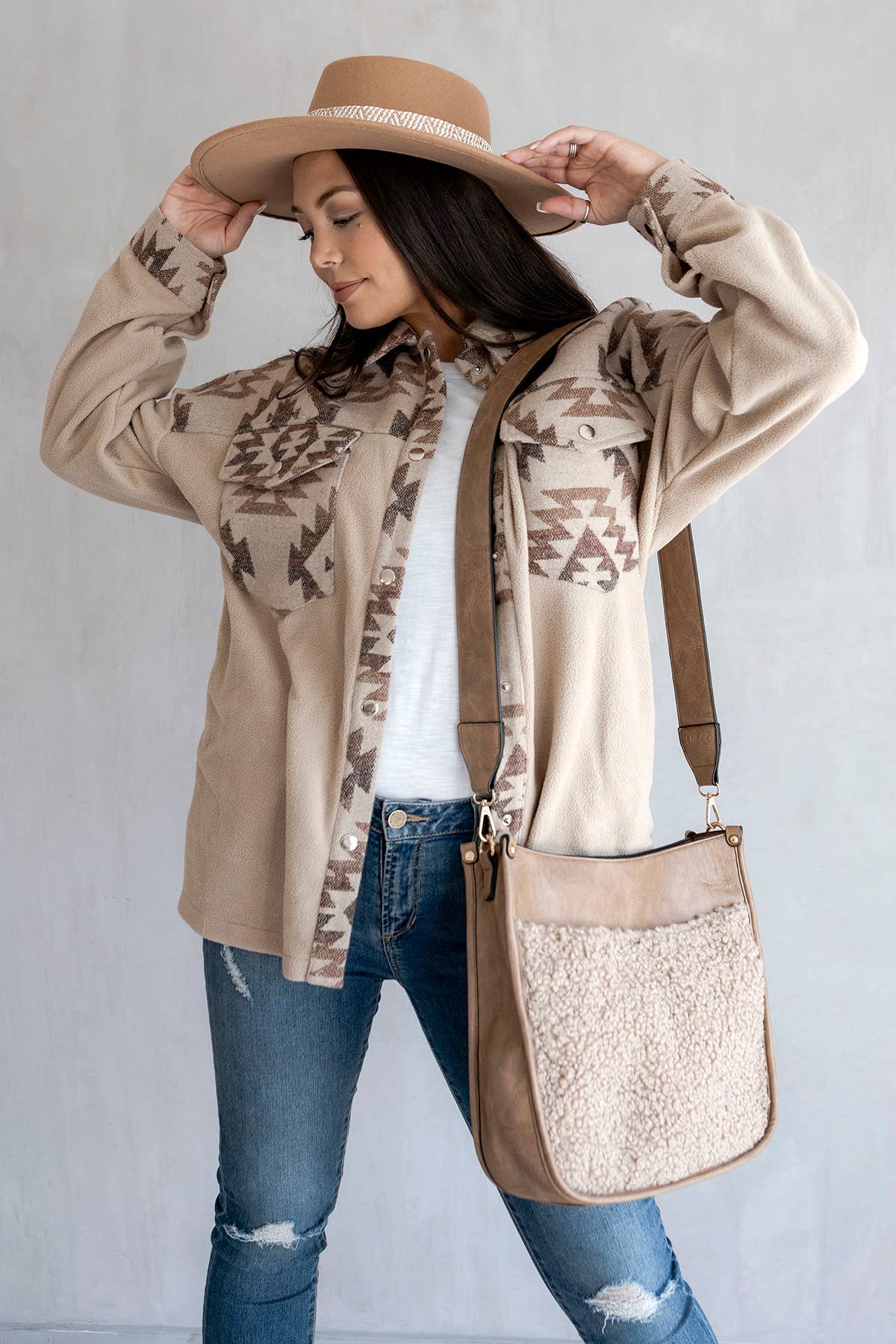 Chloe Teddy Trim Crossbody with Guitar Strap | M1977TED : Blush