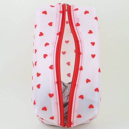 Lovely Heart Print Semi-Clear Cosmetic Make Up Pouch: MT