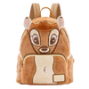 A plush character backpack designed to look like a brown animal face, featuring large embroidered eyes, pink inner ears, a cream-colored belly patch, and tan shoulder straps, shown on a plain white background.