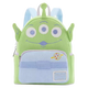 Green character backpack with blue accents on a white background