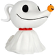 A white cartoon ghost figurine with a red collar and a small orange jack-o'-lantern on its nose, shown against a plain white background.