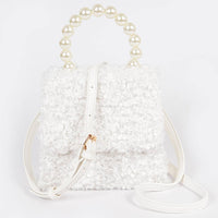 Pearl Handle Fur Clutch: White