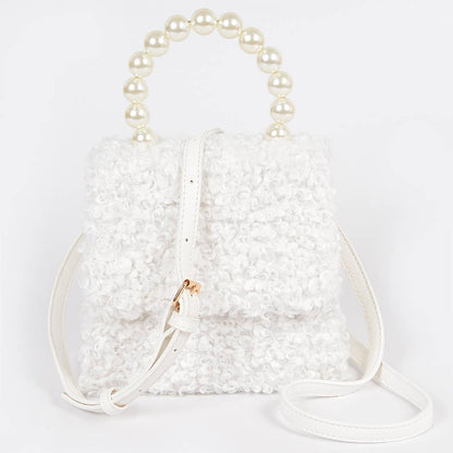 Pearl Handle Fur Clutch: White