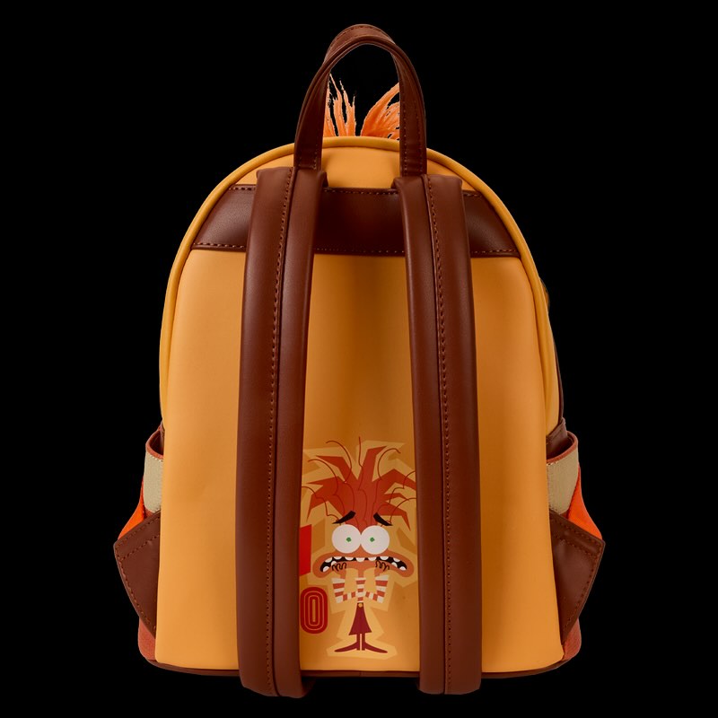Backpack with cartoon character design on a black background