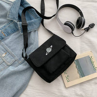 Planet Embroidery Large Capacity Crossbody Shoulder Bag: Black without Frog