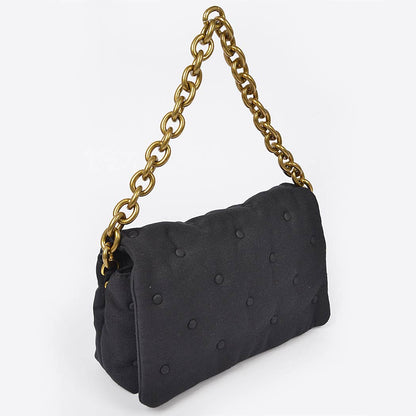 Cotton Canvas Studded Chain Shoulder Bag: Green
