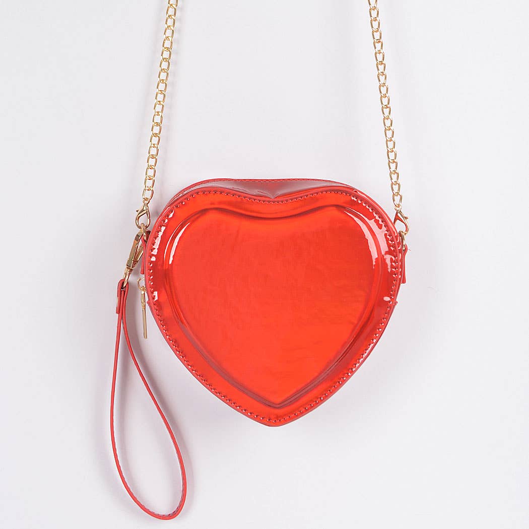 Heart Shape Mirror Metallic Crossbody Bag: Red