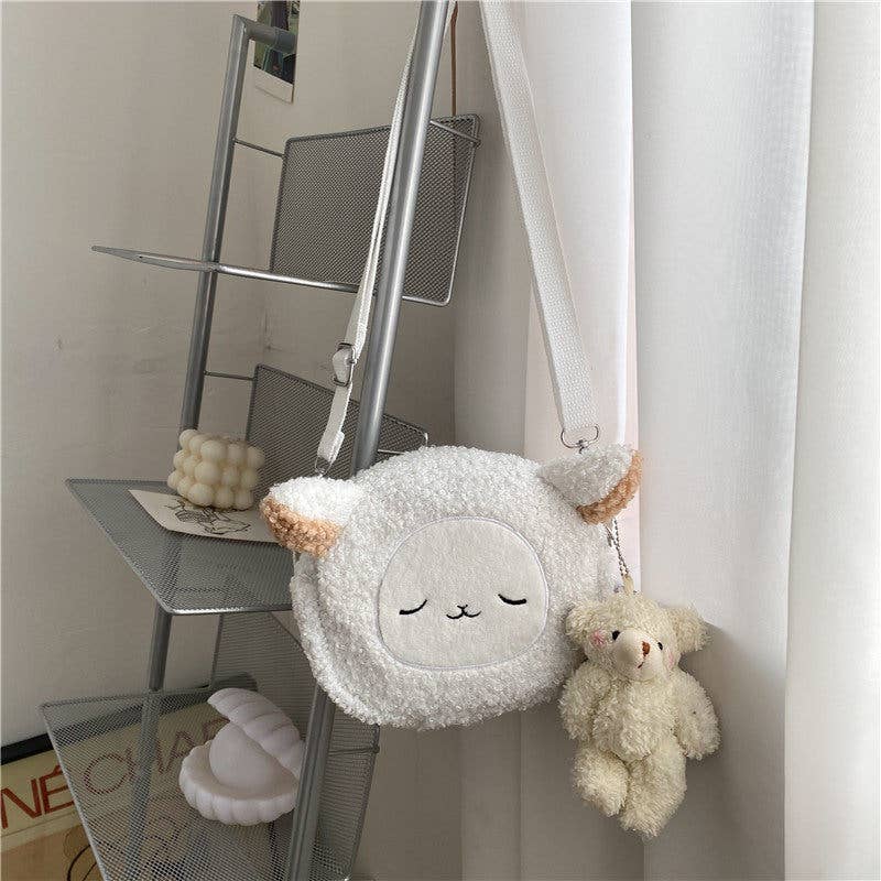 Cartoon Lamb Fur Crossbody Bag: Khaki without Pendant