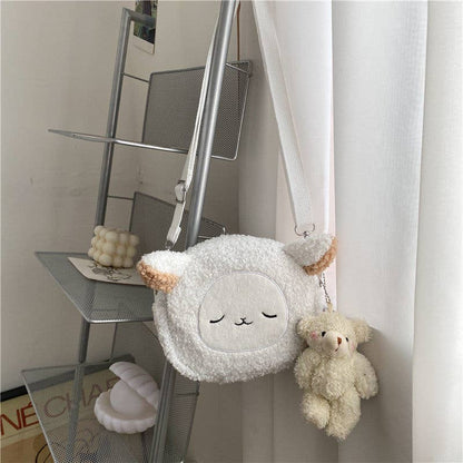 Cartoon Lamb Fur Crossbody Bag: Khaki without Pendant
