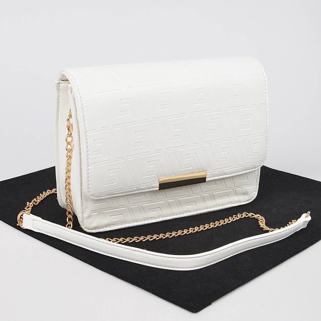 Embossed Faux Leather Flap Bag: Camel