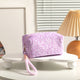 Fluffy Plush Leopard Print Cosmetic Bags with Wrist Straps: Purple / M