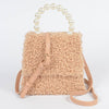 Pearl Handle Fur Clutch: Beige