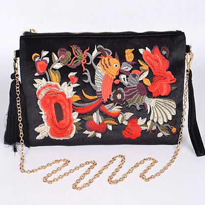 Faux Velvet Clutch With Tassel: Burgundy