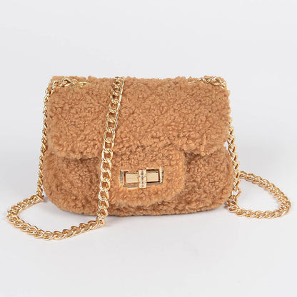 Faux Fur Mini Crossbody Bag: Black