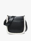 Chloe Teddy Trim Crossbody with Guitar Strap | M1977TED : Black/Beige