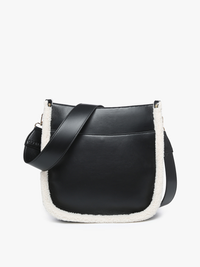 Chloe Teddy Trim Crossbody with Guitar Strap | M1977TED : Black/Beige