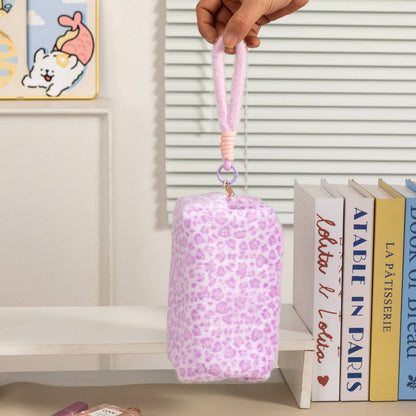 Fluffy Plush Leopard Print Cosmetic Bags with Wrist Straps: Pink / M
