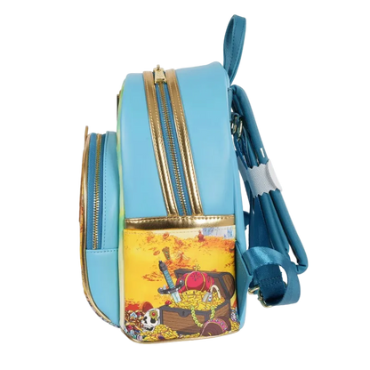 Light blue crossbody bag with colorful design on a white background