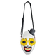Masked character pouch with yellow flowers and red mouth on a white background