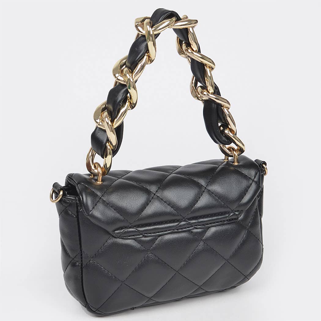 Quilted Faux Leather Chain Flap Bag: Purple