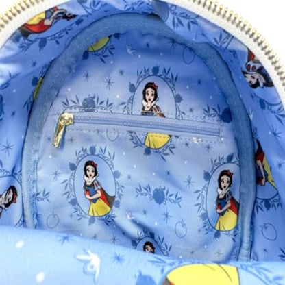 Backpack with Snow White design on a blue background