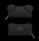 Black quilted wallet with mouse ear design on a white background