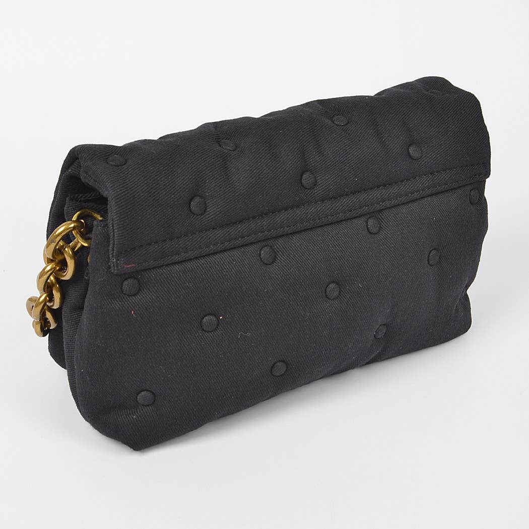 Cotton Canvas Studded Chain Shoulder Bag: Red