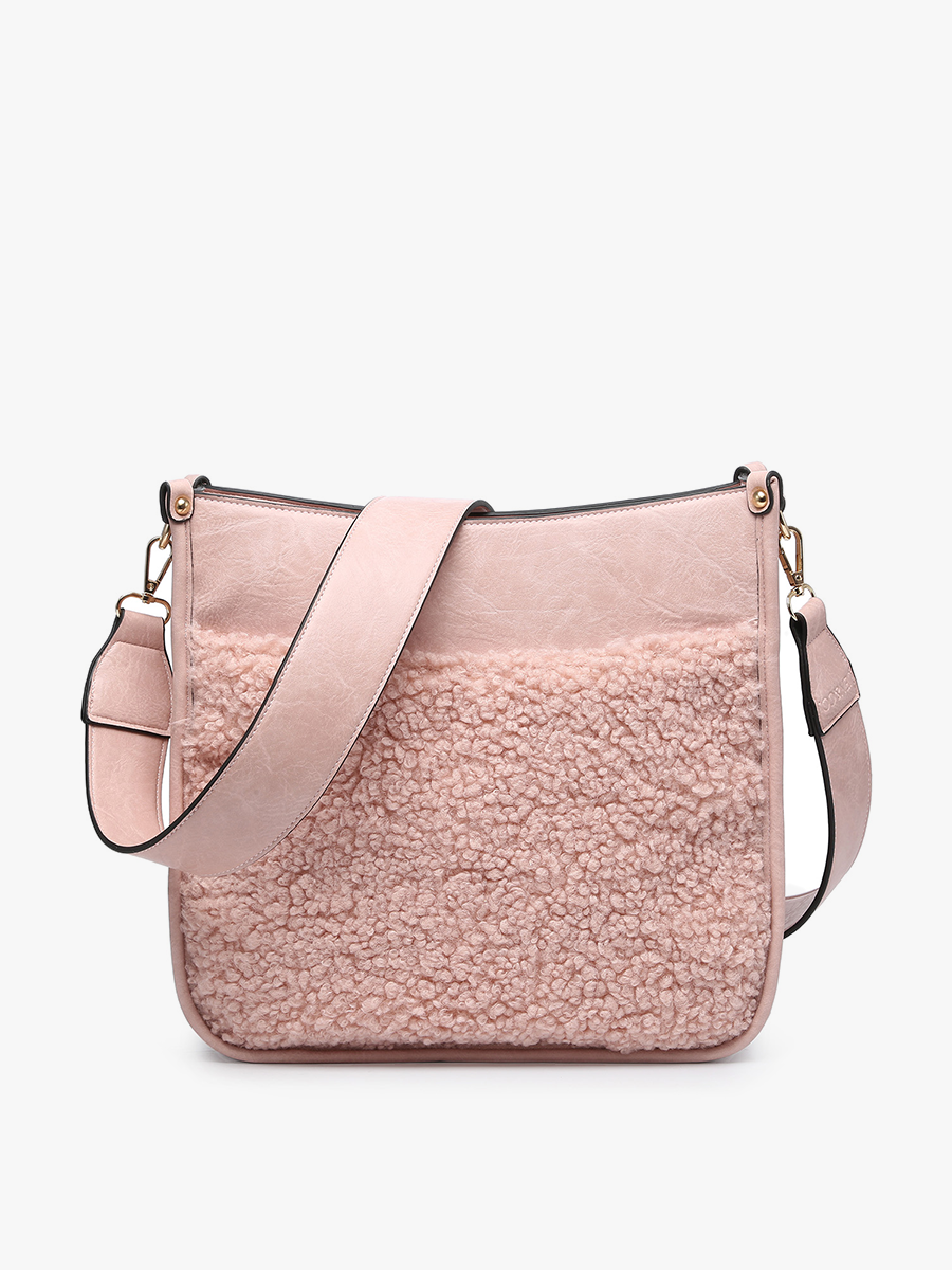 Chloe Teddy Trim Crossbody with Guitar Strap | M1977TED : Blush