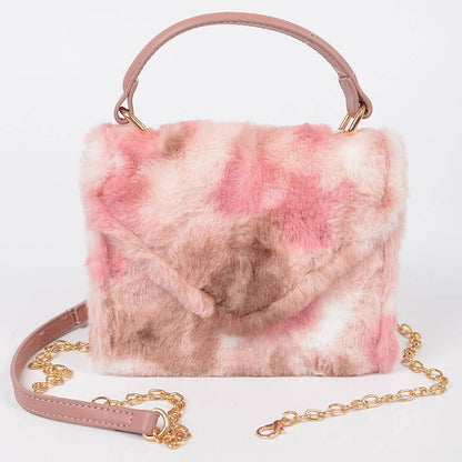 Tie Dye Fur Flap Bag: Blue