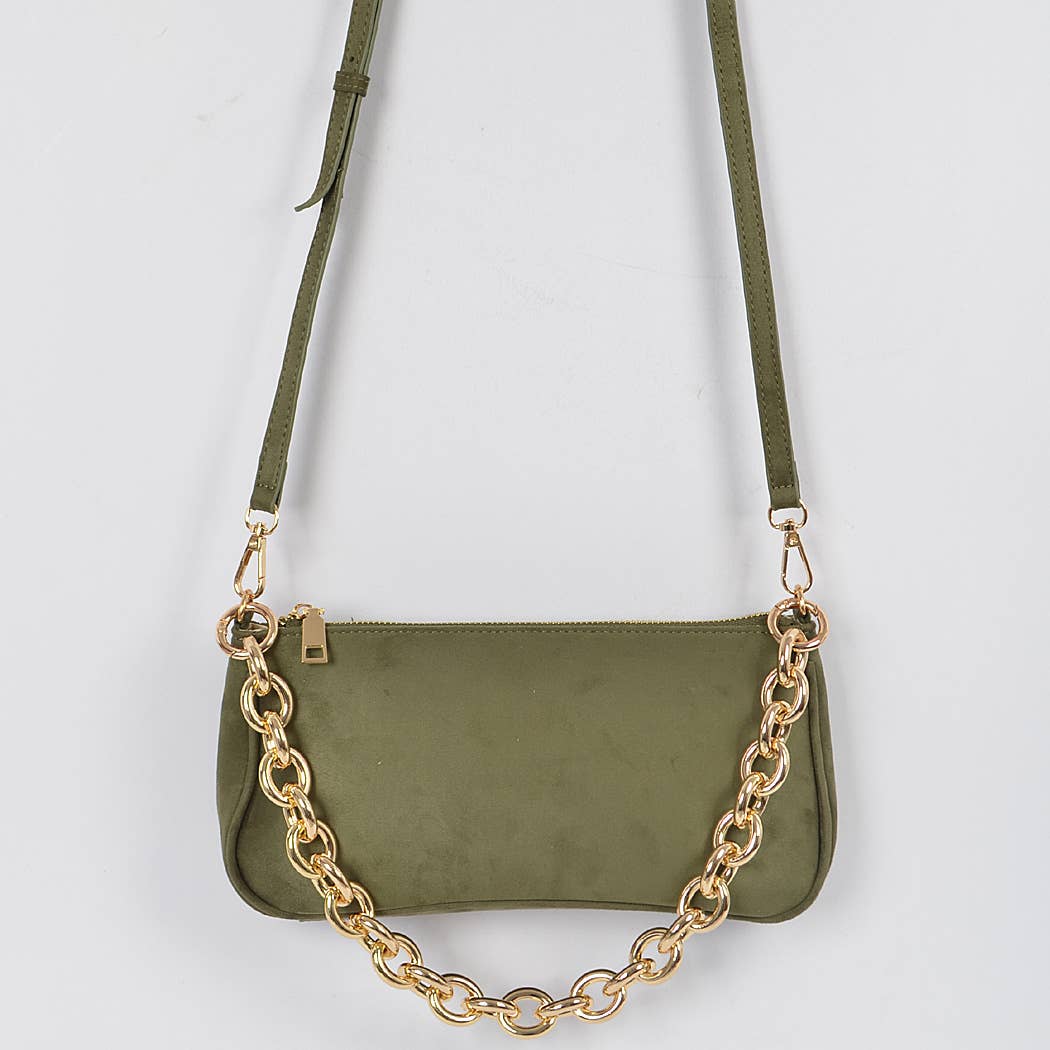 Micro Suede Chain Handle Clutch: Cobalt