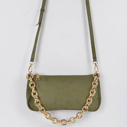 Micro Suede Chain Handle Clutch: Cobalt