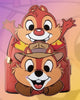 Backpack with cartoon chipmunks on a gradient background