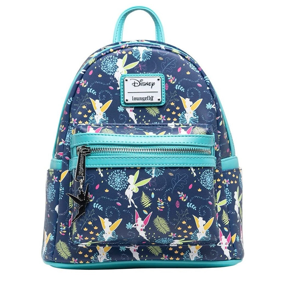 Loungefly Disney Teal Tinkerbell Glow in the Dark AOP Mini Backpack