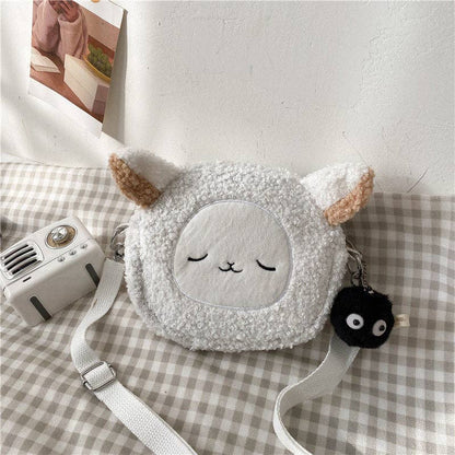 Cartoon Lamb Fur Crossbody Bag: Khaki without Pendant