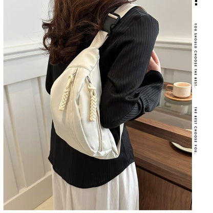 Minimalist Nylon Fanny Pack Waist Bag with Braided Tassel: Black
