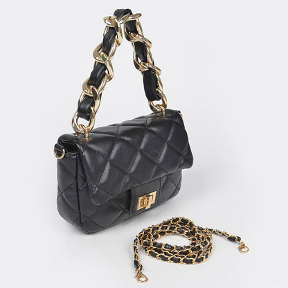 Quilted Faux Leather Chain Flap Bag: Purple