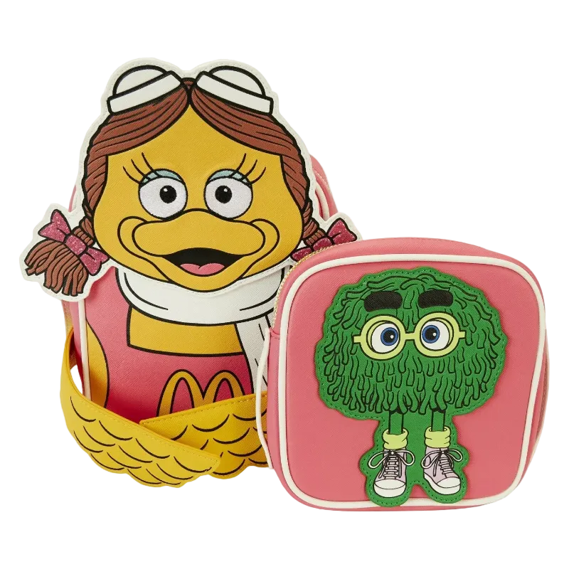 Cartoon character lunch bag with a green character on a white background