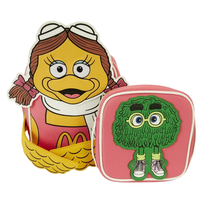 Cartoon character lunch bag with a green character on a white background
