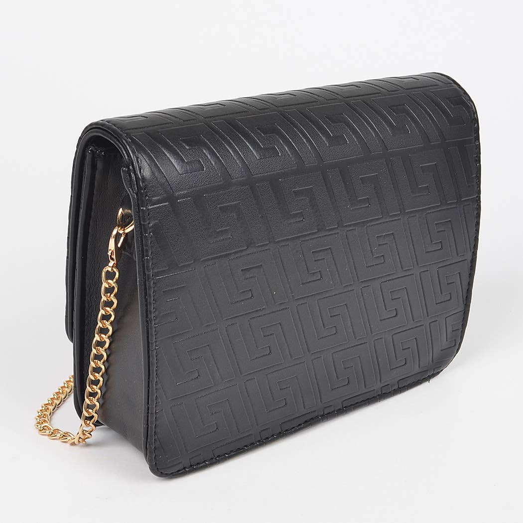 Embossed Faux Leather Flap Bag: Camel