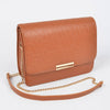 Embossed Faux Leather Flap Bag: Camel