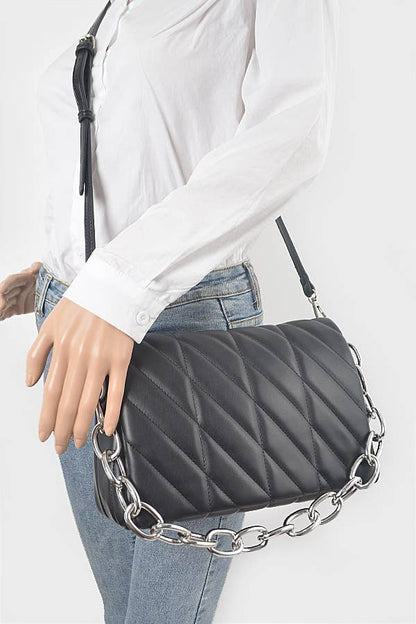 Quilted Chain Shoulder Bag: Orange