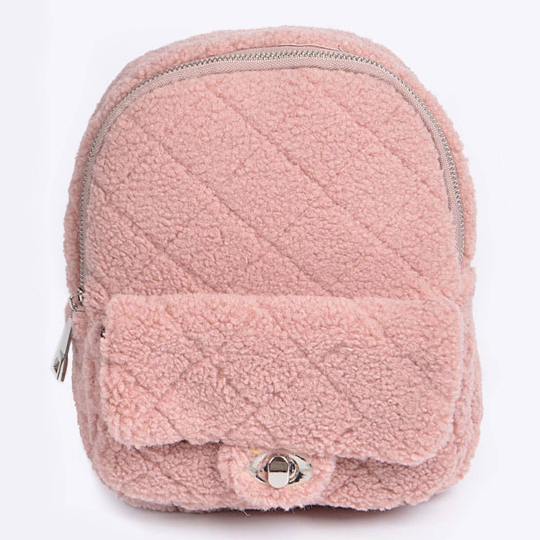 Fluffy Flap Zipper Backpack: Burgundy
