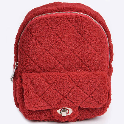 Fluffy Flap Zipper Backpack: Mustard