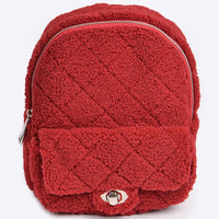 Fluffy Flap Zipper Backpack: Burgundy