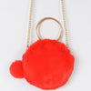 Faux Fur Handle Clutch: Red