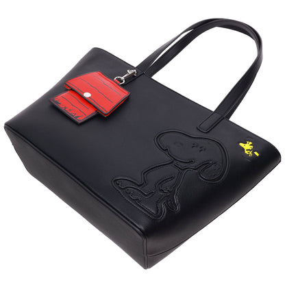 Peanuts Snoopy Minimal Black Tote Bag with Doghouse Cardholder