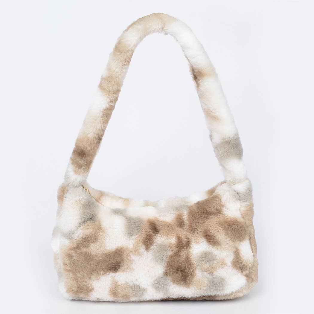 Tie Dye Fur Shoulder Bag: Black