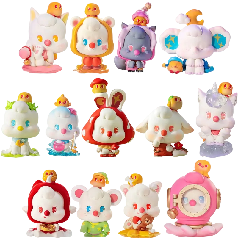 Collection of colorful cartoon-like figurines on a white background