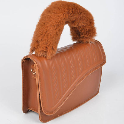 Faux Fur Braided Handle Bag: Orange